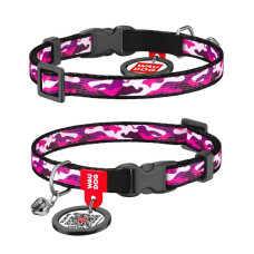 Ошейник WAUDOG Nylon с QR паспортом для котов и мелких собак, рисунок "Розовый камо", пластиковый фастекс XS 20-30 см