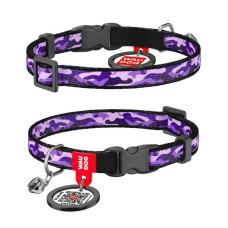 Ошейник WAUDOG Nylon с QR паспортом для котов и мелких собак, рисунок "Фиолетовый камо", пластиковый фастекс XS 20-30 см