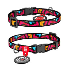 Ошейник WAUDOG Nylon с QR паспортом для котов и мелких собак, рисунок "Граффити", пластиковый фастекс XS 20-30 см