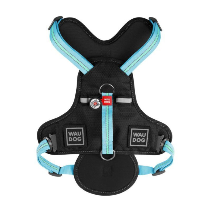 Шлея WAUDOG Nylon с QR паспортом, безопасная, метал. пряжка-фастекс, голубая M 60-80 см