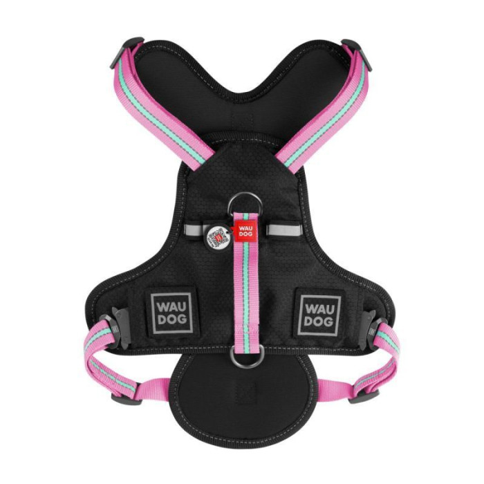 Шлея WAUDOG Nylon з QR паспортом, безпечна, металева пряжка-фастекс, рожева L 65-85 см