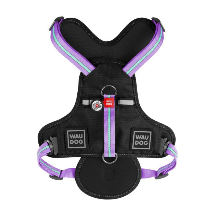 Шлея WAUDOG Nylon с QR паспортом, безопасная, метал. пряжка-фастекс, фиолетовая M 60-80 см