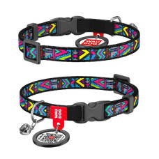 Ошейник для кота WAUDOG Nylon с QR паспортом, рисунок "Инди", пластиковая пряжка-фастекс XS 20-30 см
