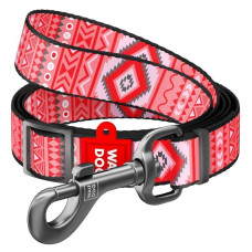 Поводок WAUDOG Nylon, регулируемый, рисунок "Этно красный" S 15мм