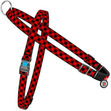 Нейлонова шлейка з ручкою для собак WAUDOG Nylon з QR паспортом, з малюнком Шотландка червона S 45-60 см