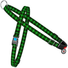 Нейлонова шлейка з ручкою для собак WAUDOG Nylon з паспортом QR, з малюнком Шотландка зелена M 55-80 см