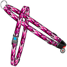 Нейлонова шлейка з ручкою для собак WAUDOG Nylon із QR паспортом, з малюнком Рожевий камо S 45-60 см