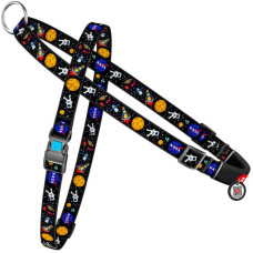 Нейлонова шлейка з ручкою для собак WAUDOG Nylon з QR паспортом, з малюнком NASA S 45-60 см