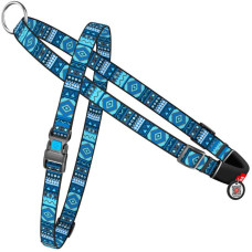Нейлонова шлейка з ручкою для собак WAUDOG Nylon з паспортом QR, з малюнком Етно синій S 45-60 см
