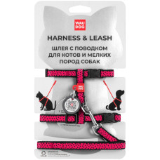 Нейлоновая шлея с поводком WAUDOG Nylon с QR паспортом, с рисунком «Арбуз» для котов и мелких собак XS 25-40см