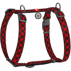 Шлея для собак анатомическая H-образная WAUDOG Nylon с QR паспортом, с рисунком "Шотландка красная" S 30-50см