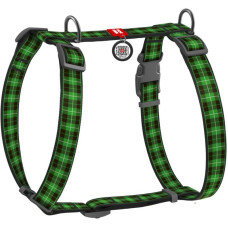 Шлея для собак анатомическая H-образная WAUDOG Nylon с QR паспортом, с рисунком "Шотландка зеленая" S 30-50см
