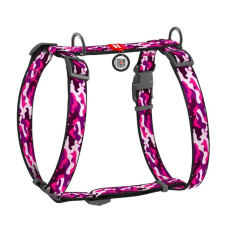 Шлея для собак анатомическая H-образная WAUDOG Nylon с QR-паспортом, рисунок "Розовый камо" S 30-50см