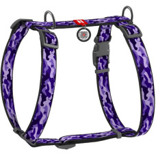 Шлея для собак анатомическая H-образная WAUDOG Nylon с QR паспортом, с рисунком "Фиолетовый камо" S 30-50см