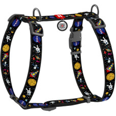 Шлея для собак анатомическая H-образная WAUDOG Nylon с QR паспортом, с рисунком "NASA" S 30-50см