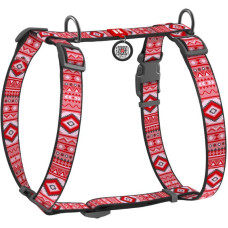 Шлея для собак анатомическая H-образная WAUDOG Nylon с QR паспортом, с рисунком "Этно красный" S 30-50см