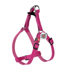 Шлея для котів та дрібних порід собак шкіряна WAUDOG CLASSIC з QR паспортом, пластиковий фастекс, рожевий, XS, Ш 10 мм, В=C 28-40 см