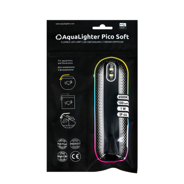 Світлодіодний світильник AquaLighter Pico Soft (для квадратного акваріума до 10л, круглого - до 30л), 6500К, чорний