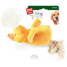 Іграшка для собак Качка з пищалкою GiGwi Catch&Fetch, плюш, мотузка, 15 см
