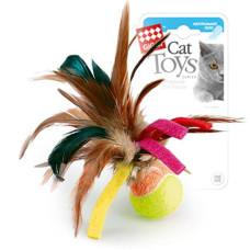 Іграшка для котів М'ячик з пір'ям GiGwi Catch&Scratch тенісна гума, перо, 6 см