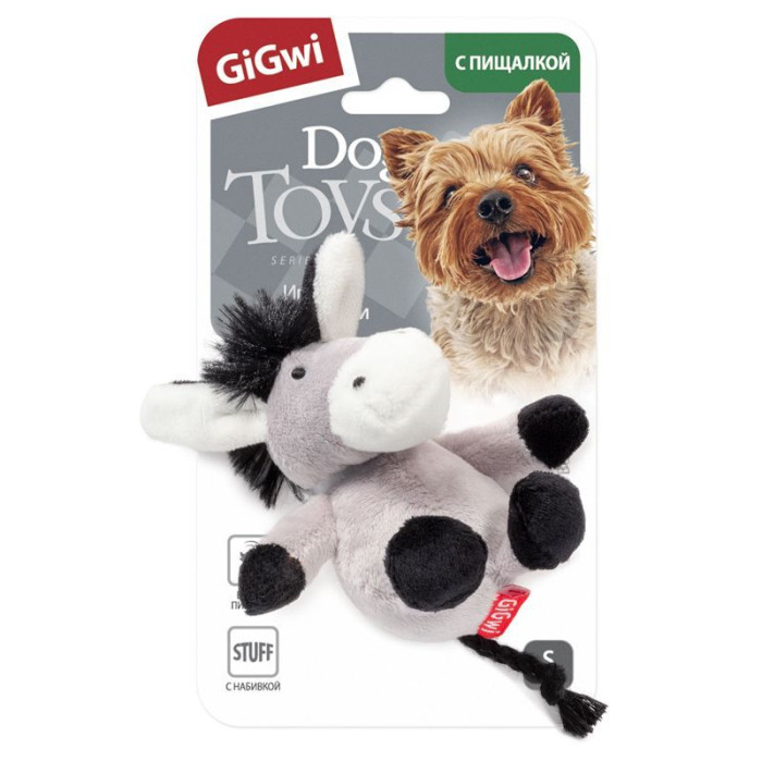 Іграшка для собак Ослик з пищалкою GiGwi Plush, плюш, штучне хутро, 10 см