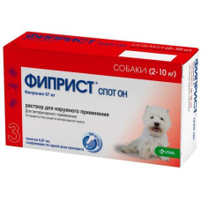 Фиприст спот-он от блох и клещей для собак 2-10кг (фипронил 67мг), 3 пип., KRKA