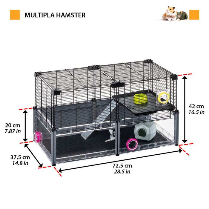 Клетка с аксессуарами для хомяков и мышей MULTIPLA HAMSTER NERA GABBIA  72,5 x 37,5 x h 42 cm