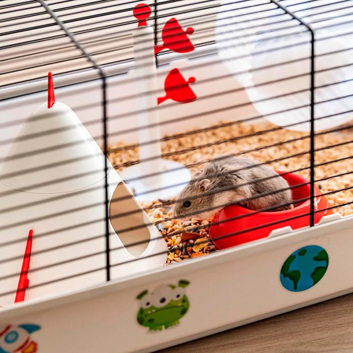 Забавна клітка для хом'яків CAGE CRICETI 9 SPACE BLACK у комплекті з наклейками "космос" 46 x 29,5 x h 23 cm