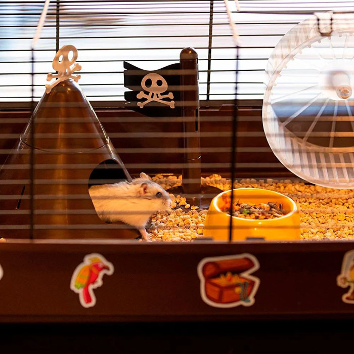 Клітка для хом'яків CAGE CRICETI 9 PIRATES BLACK у комплекті з наклейками "пірати" 46 x 29,5 x h 23 cm