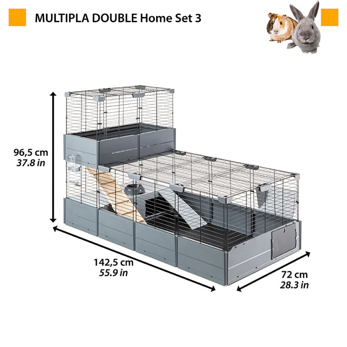 Модульная клетка CAGE MULTIPLA DOUBLE BLACK для кроликов и морских свинок с аксессуарами 107,5 х 72 х 96,5 см