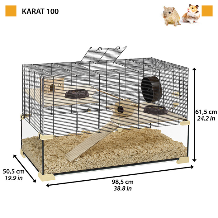 Скляна клітка для хом'яків CAGE KARAT 100, 98,5 x 50,5 x h 61,5 cm