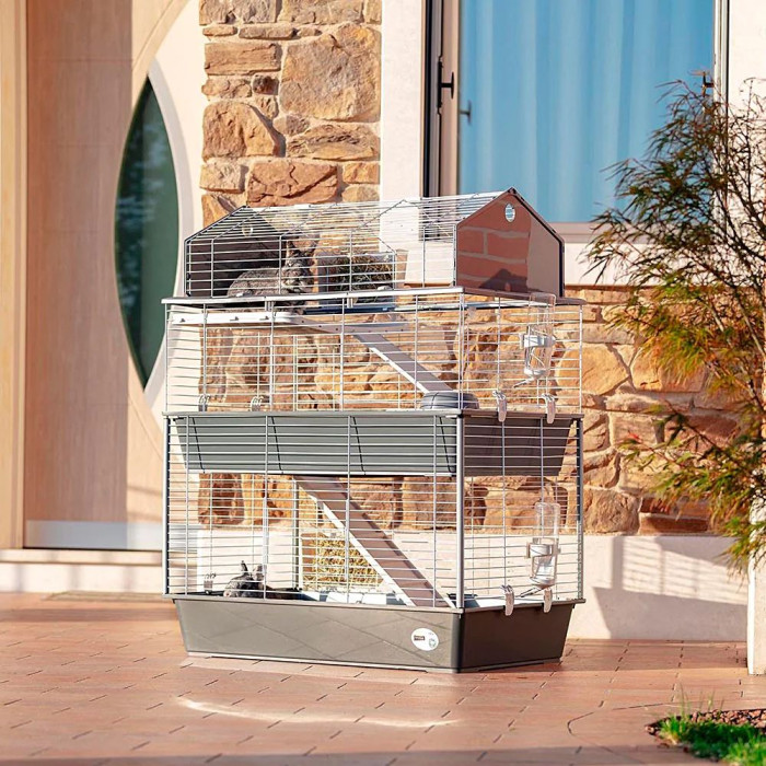 Трехуровневая клетка для кроликов CAGE BARN 100 DOUBLE WHITE с аксессуарами 95 x 57 x h 121 cm