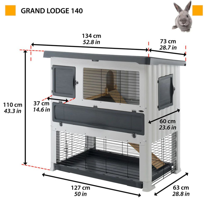 Пластиковая клетка для кроликов CAGE GRANDLODGE 140 PLUS GREY 134 x 73 x h 117 cm