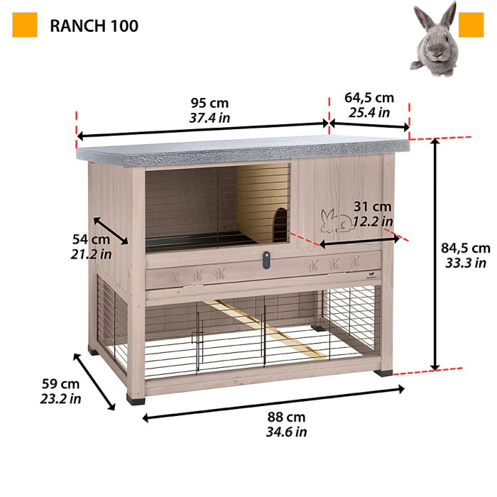 Дворівнева клітка для кроликів CAGE RANCH 100 із північної сосни 95 x 64,5 x h 84,5 cm