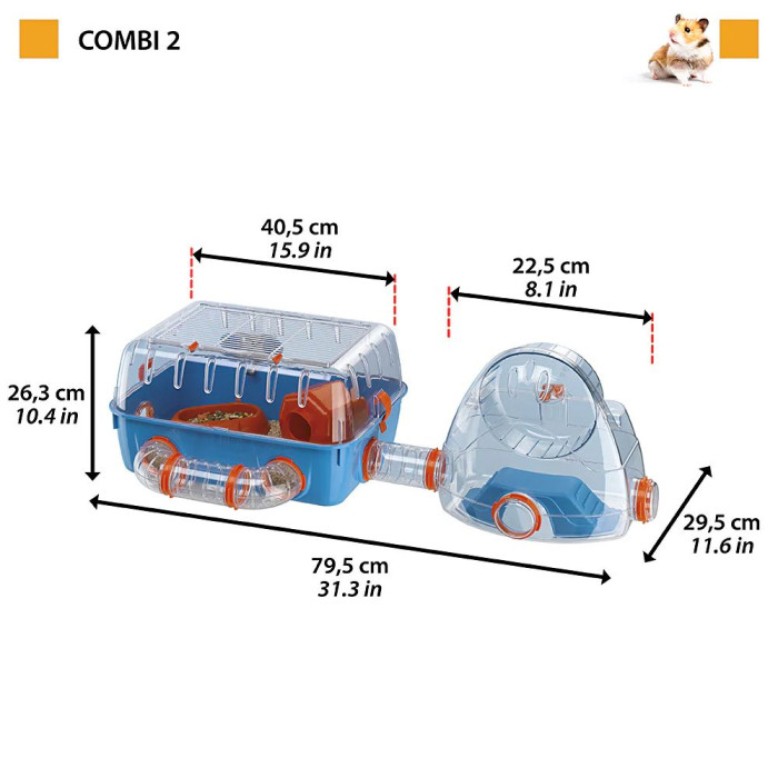 Клетка для хомяков CAGE COMBI 2 с мини-спортзалом 79,5 x 29,5 x h 26,3 cm