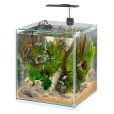 Компактный стеклянный аквариум TONGA 30 со светодиодной лампой и многоступенчатым внутренним фильтром - 30 x 30 x h 46 cm - 30 L