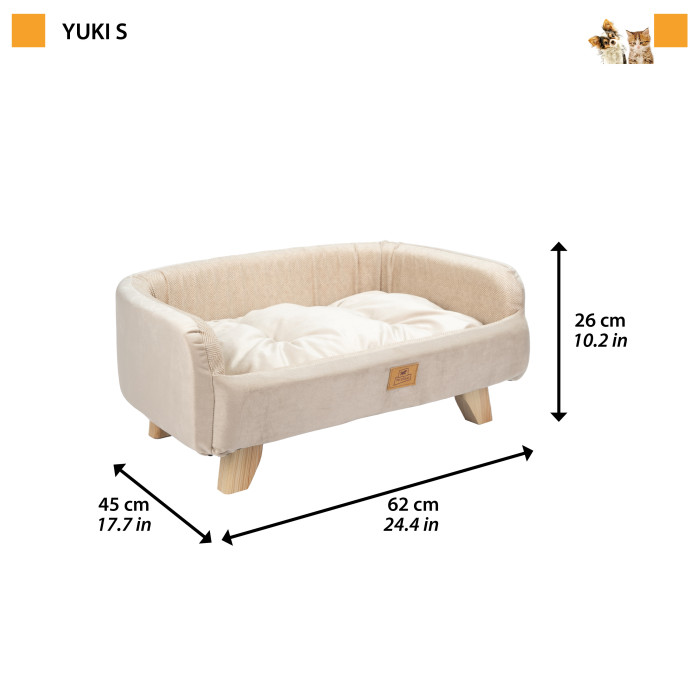 Деревянная кровать YUKI с мягкой подушкой для собак и кошек, Small - 62 x 46 x h 26 cm