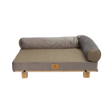 Деревянная кровать HARU мягким матрасом из твида и бархата для собак и кошек, Small - 63 x 40 x h 24 cm