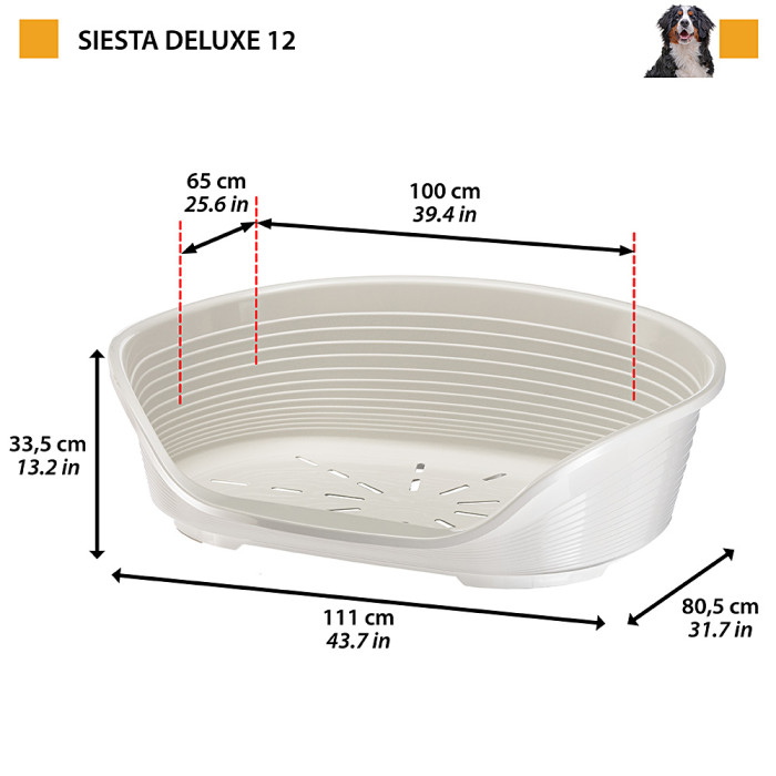 Пластиковий лежак SIESTA DELUXE 12 BLACK (чорний) для собак та котів, 111 x 80,5 x h 33,5 cm