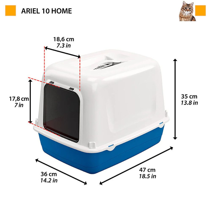 Закритий туалет для кішок TOILET HOME ARIEL 10 Ferplast із системою просіювання, 36x47xh 35 cm