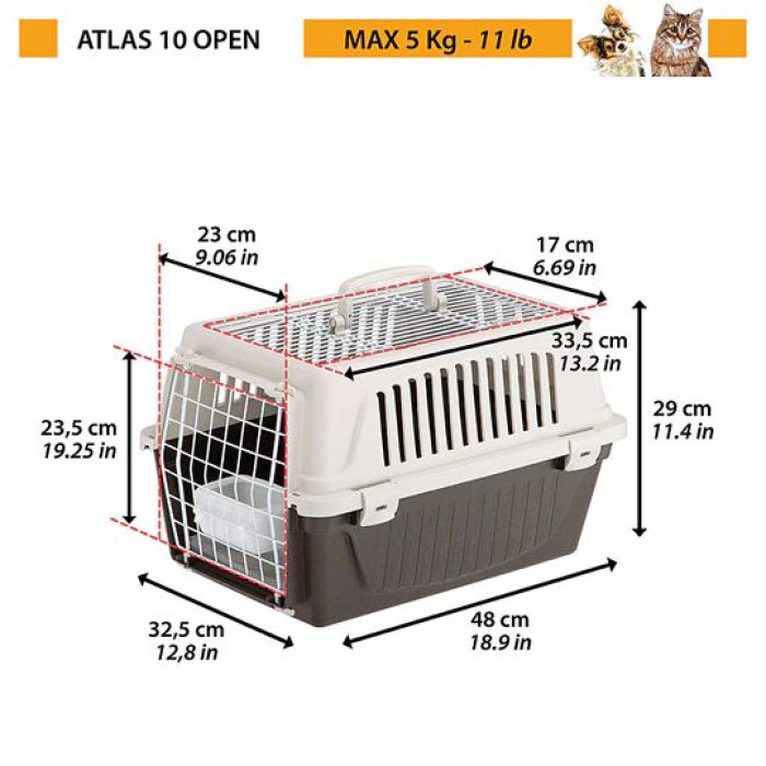 Переноска для собак и кошек FERPLAST CARRIER ATLAS 10 OPEN TOP 32,5 x 48 x h 29 cm