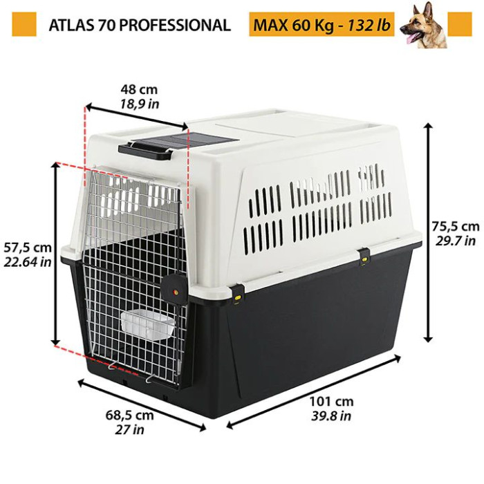 Переноска для собак крупных пород FERPLAST CARRIER ATLAS 70 GREY, 68,5 x 101 x h 75,5 cm