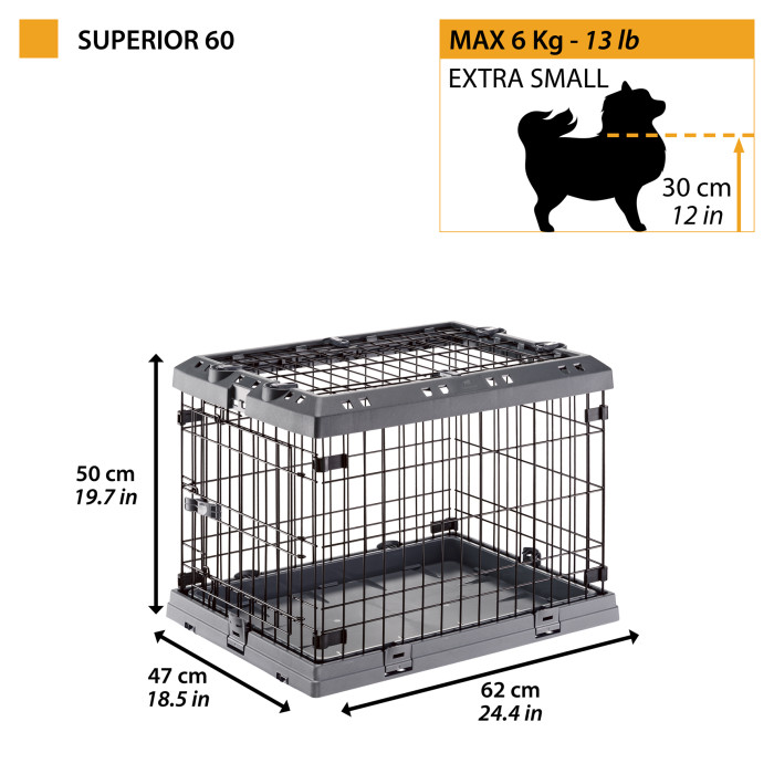 Сложная клетка для собак с 2 или 3 отверстиями SUPERIOR 60 (62 x 47 x h 50 cm)