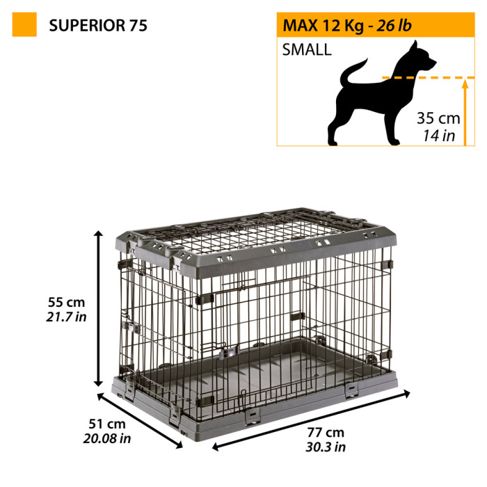Сложная клетка для собак с 2 или 3 отверстиями SUPERIOR 75 ( 77 x 51 x h 55 cm)