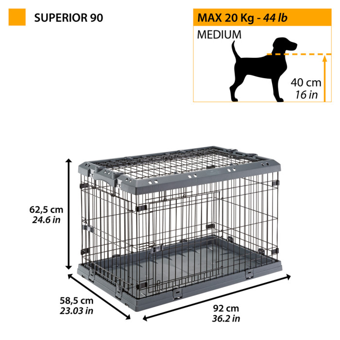 Сложная клетка для собак с 2 или 3 отверстиями SUPERIOR 90 ( 92 x 58,5 x h 62,5 cm)