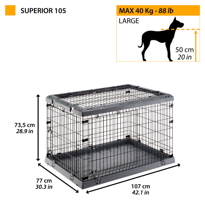 Сложная клетка для собак с 2 или 3 отверстиями SUPERIOR 105 (107 x 77 x h 73,5 cm)