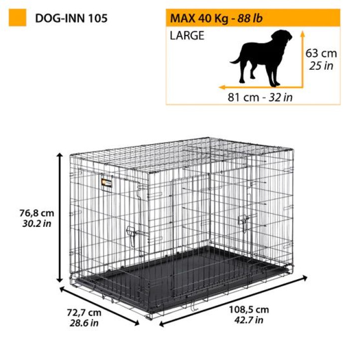 Складная клетка для собак DOG-INN 105, 108,5 x 72,7 x h 76,8 cm