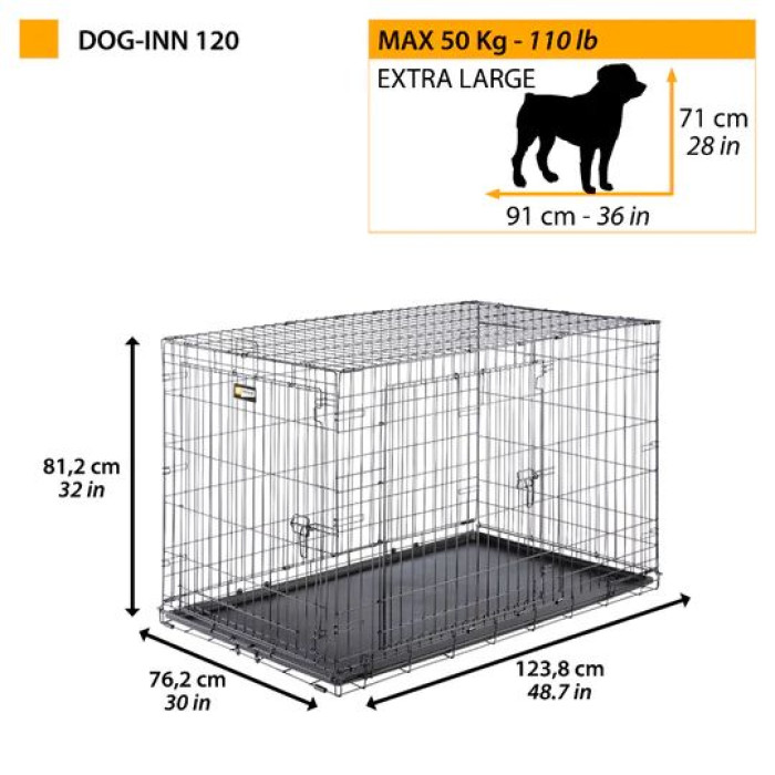 Складная клетка для собак DOG-INN 120, 123,8 x 76,2 x h 81,2 cm