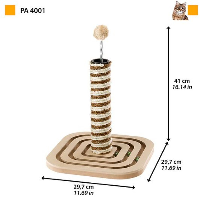 Кігтеточка-стовпчик Ferplast PA 4001 CAT SCRATCHER з м'ячиком на пружинці 29,7x29,7xh 41 cm