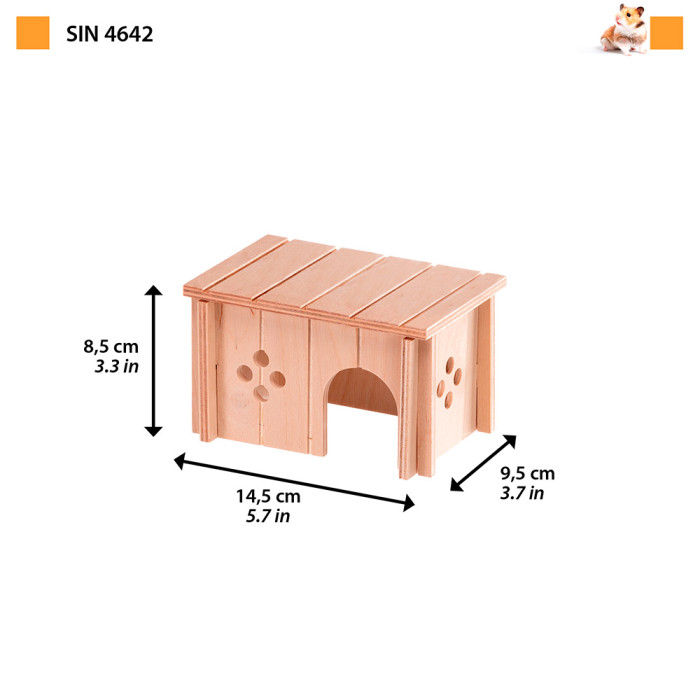 Деревянный домик SIN 4642 WODDEN HOUSE HAMSTER 14,5 x 9,5 x h 8,5 cm